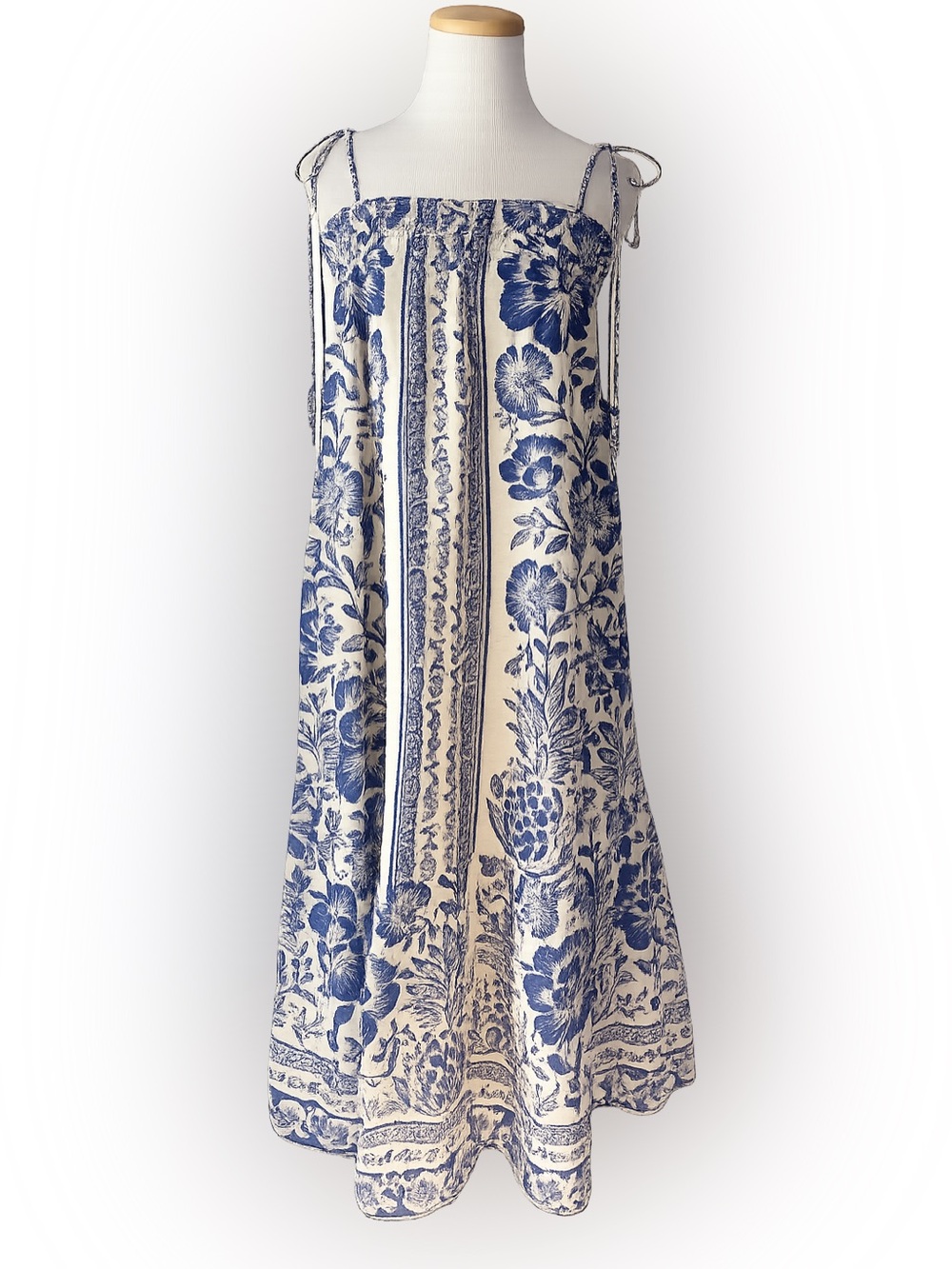 Farm Rio Blue Pineapple Garden Shoulder-Tie Midi Dress Size L - Picture 7 of 10